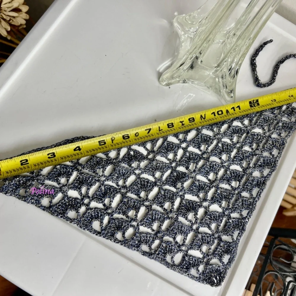 Hand made triangle cotton bandana head scarf cotton grey/bluish w/silver lurex